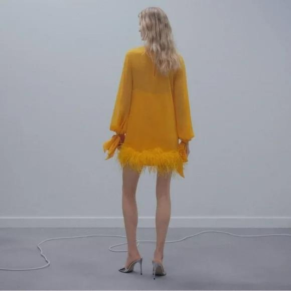 MANGO SEMITRANSPARENT FEATHER DRESS YELLOW - Picture 4 of 7